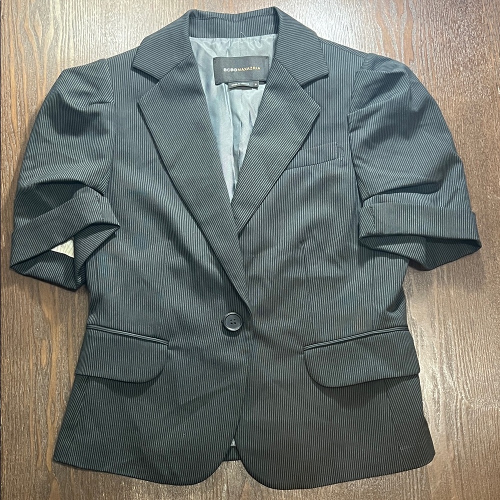 BCBG Black Pinstripe Women's Blazer